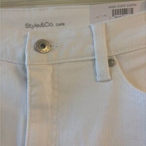 Style & Co. Women's White High Cuff Capri Jeans